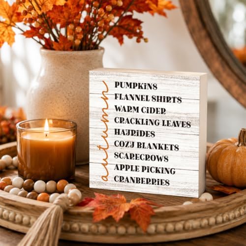 Fall Word Art Sign Pumpkins Flannel Shirts Apple Picking Wood Sign Decor