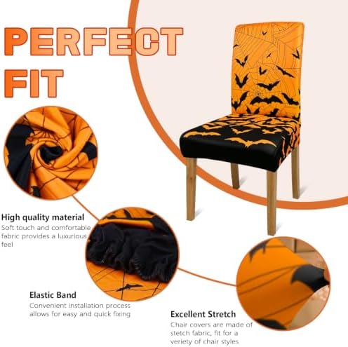 Halloween Bats Chair Covers Set of 6 for Dining Home Party Decor