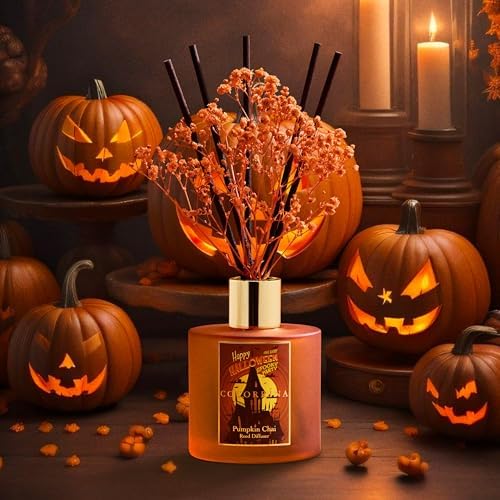 COCORRÍNA Reed Diffuser - Pumpkin Chai 6.7 fl oz Scented Diffuser with 8 Sticks Home Fragrance Bathroom Shelf Decor