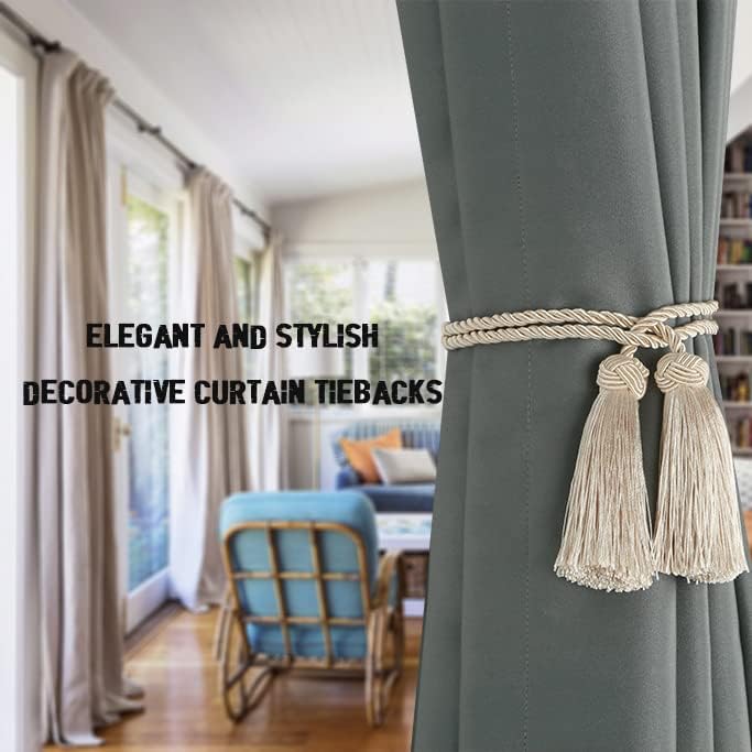 BEL AVENIR 6 Pack Handmade Rope Tassel Curtain Tiebacks | Decorative Curtain Holdbacks with Tassel (Beige, 6 Pack)