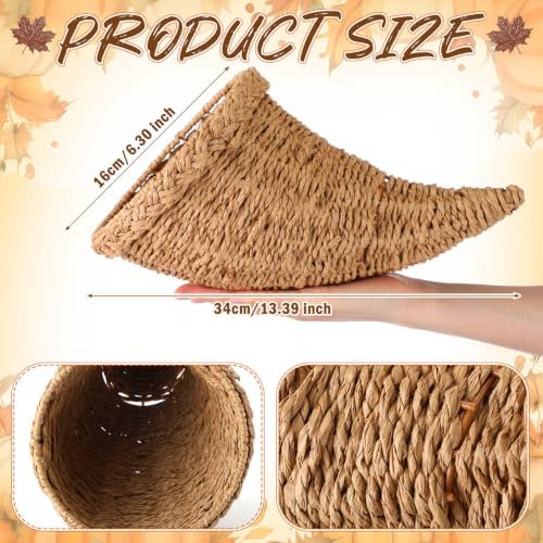 Dandat 1 Pcs Fall Cornucopia Basket Centerpiece 13.78 Inch, Seaweed