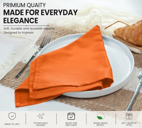 Ruvanti Cloth Napkins Set of 6, Cotton Enrich 18”x18” - Orange/Fall