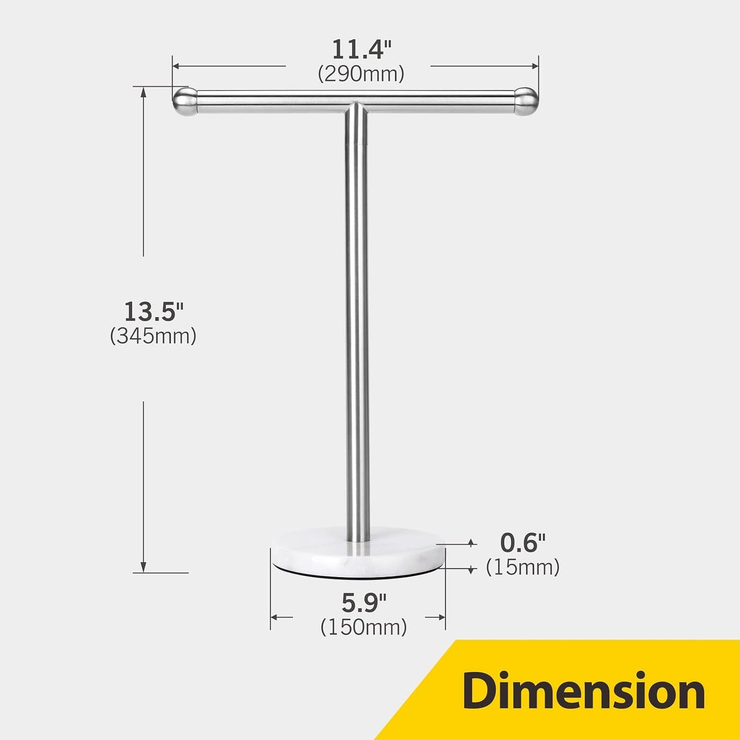 Hand Towel Holder Stand with Heavy Marble Base, T-Shape Towel Rack, Free-Standing for Bathroom Vanity Countertop, 304