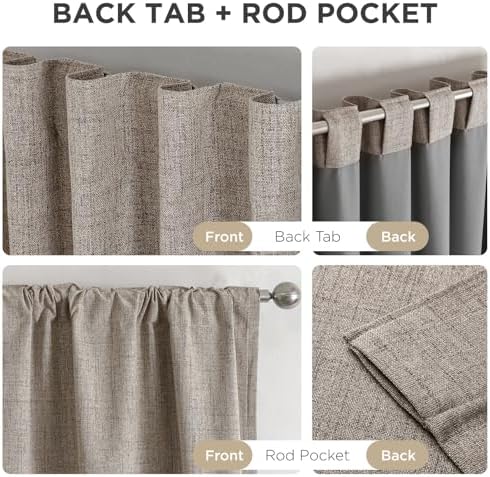 Joydeco Blackout Curtains for Bedroom - 100% Light Blocking 2 Panels Set Linen Drapes 42" W x 96" L, Thermal Insulated