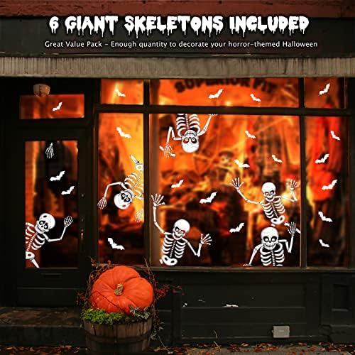 CESOF Giant Halloween Window Clings Decorations, 8 Sheets 6 Skeleton 74 Pcs