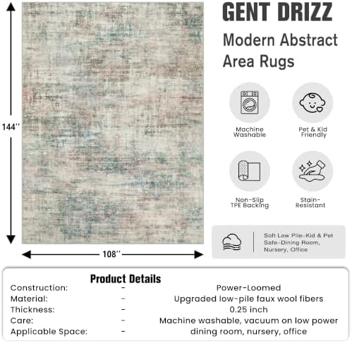 9x12 Area Rugs for Living Room: Washable Abstract Multi Color Carpet