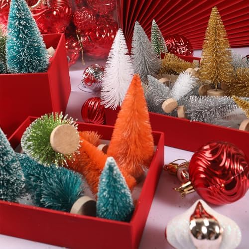 8Pcs Artificial Mini Christmas Trees, Miniature Sisal Pine Trees