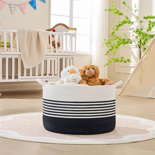 KAKAMAY Large Blanket Basket with Handles, Storage Basket for Living Room