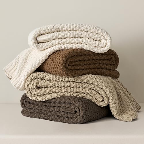 EVERGRACEHOME Chunky Chenille Knit Throw Blanket, 60 x 80, Camel Brown