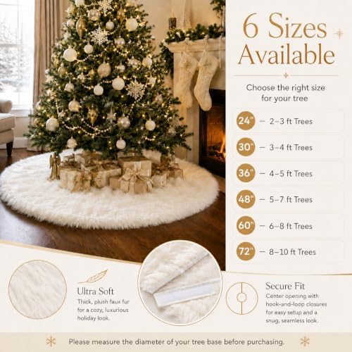 AOGU 36 Inch Faux Fur Christmas Tree Skirt White Plush Skirt for Merry Christmas Party Christmas Tree Decoration