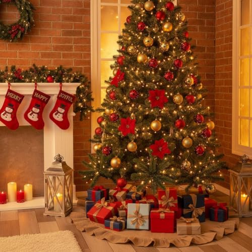 Tatuo 40 Inch Christmas Tree Skirt Decor, Ruffled Burlap Tree Skirt, Linen