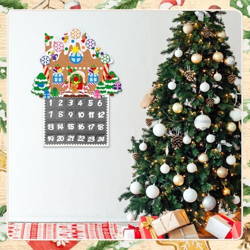 Watersay Christmas Felt Countdown Advent Calendar Wall Decor with 24 Pocket