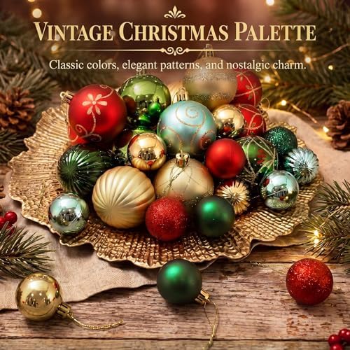 48 Pcs Christmas Ball Ornaments 1.6'' 2.4'' Red Gold Green Blue