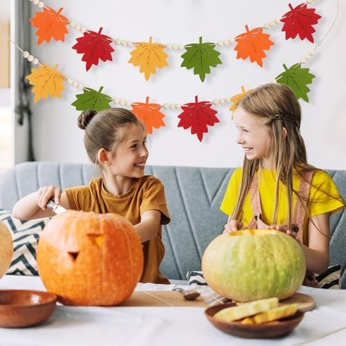Fall Leaves Garland with Wood Beads Fall Decorations for Home