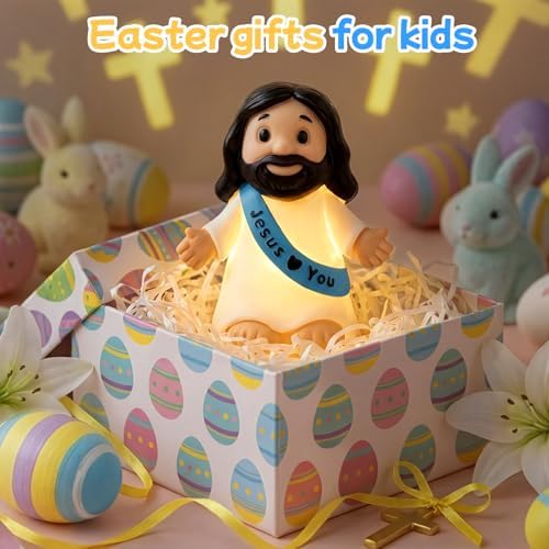Jesus Night Light,Resin Jesus Sculpture Lamps,Mother's Day,Religious Statue Lamp Gift for Mom,Table Lamp for Bedroom Desktop Holiday Decoration,Baptism Gift for Women