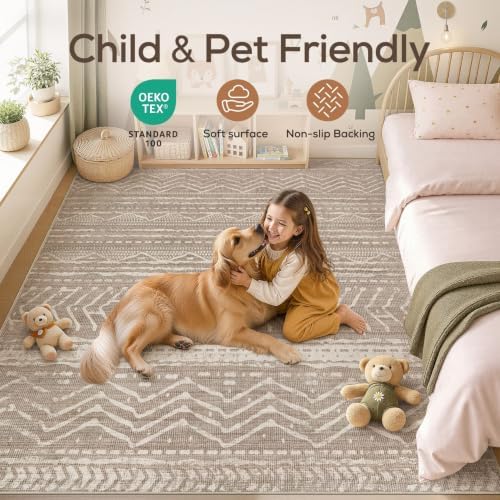 Nakagishi 9x13 Area Rugs Living Room: Washable Boho Large Neutral Soft Farmhouse Area Rugs Stain Resistant Modern