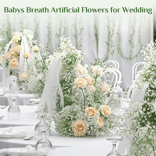 100Pcs Baby Breath Flowers Artificial Bulk, White Babys Breath Fake Flowers
