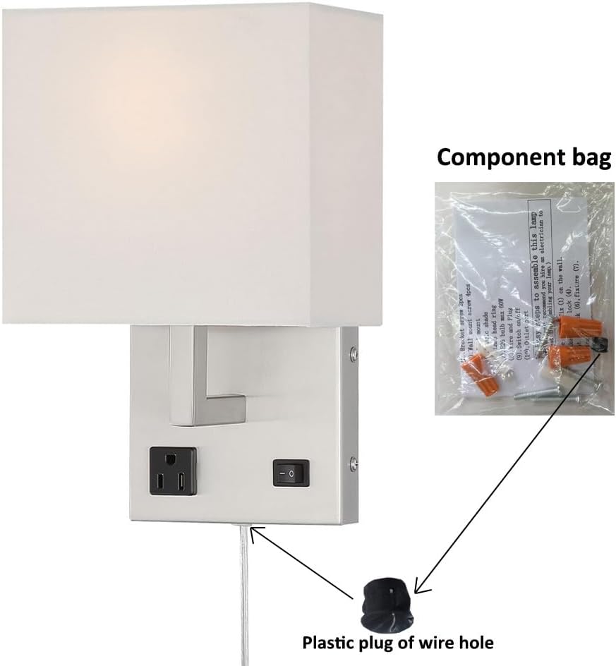 HomeFocus - Bedside Wall Light with Outlet,Wall Lamp,Wall Sconces,Wall Lamp for Bedroom,Living Room,Wall Light for Home