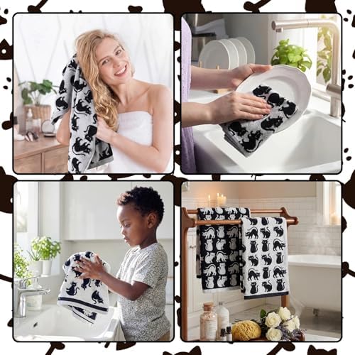 Breling 2 Pcs Halloween Cat Hand Towels Black White Bathroom Towels