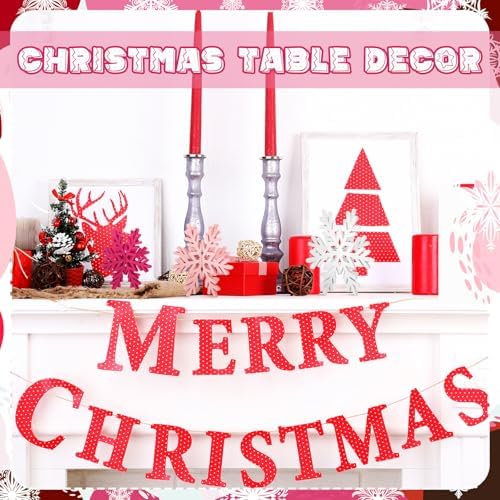 Bucherry 12 Pcs Wooden Snowflakes Table Decor,White, Pink, Rose Red