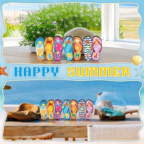 Yousoontic Summer Beach Flip Flop Table Centerpiece Decor - 3D Wooden Slippers Sign with LED Lights, Hawaii Luau Tropical Decor for Home Mantel, Desk & Party