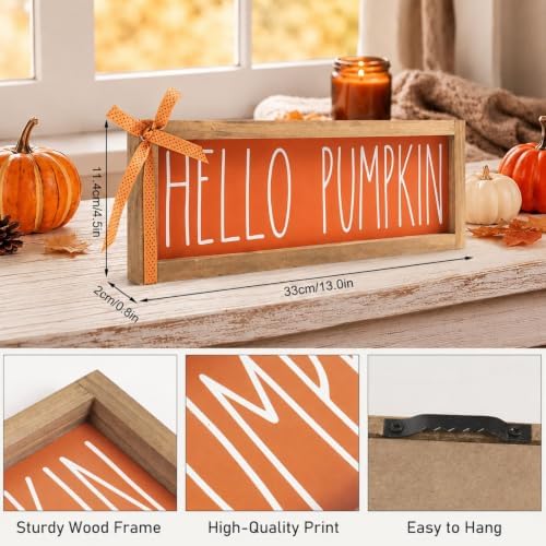 Hello Pumpkin Sign Fall Wall Table Mantle Shelf Desk Home Decor