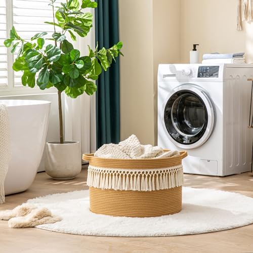 KAKAMAY Large Blanket Basket with Handles, Storage Basket for Living Room