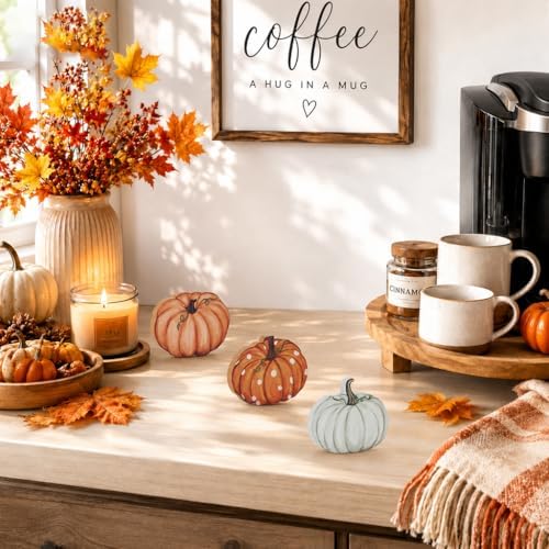 Smile Fall Wooden Decor Set 3-Piece Neutral Pumpkin Tabletop Signs for Autumn Harvest Home Decor