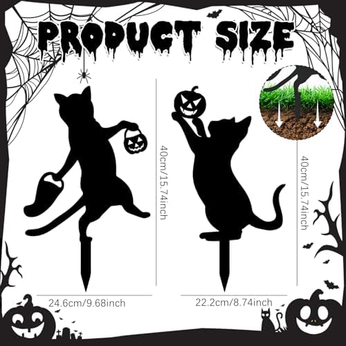 Halloween Garden Yard Decoration 2Pcs Metal Black Cat Halloween Stakes