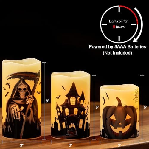 Wondise Real Wax Halloween Flameless Flickering Candles with 6HTimer