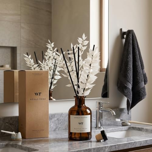 WEALD TRIBE Reed Diffuser Set for Bathroom Air Fresheners, Oil Diffuser Sticks | White Tea Scent 4.0 fl oz Home