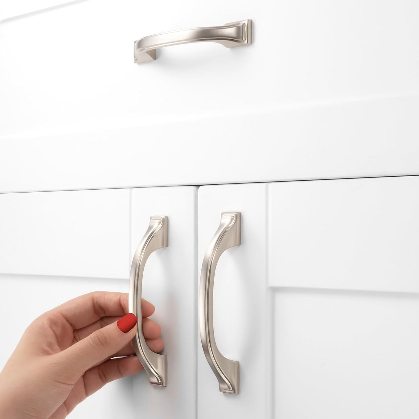 Cabinet Pulls Satin Nickel Cabinet Handles / 3 Inches / Arch Pull / Brushed Nickel / Set of 10