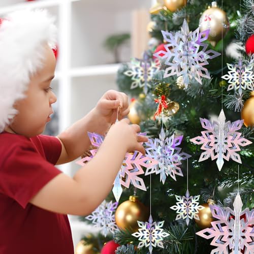24 PCS Snowflake Christmas Hanging Party Decor Supplies,12 PCS 3D Glittery Snowflakes &12PCS 3D White Paper Snowflakes Hanging Garland for Christmas Winter Holiday New Year Wonderland Party Decoration