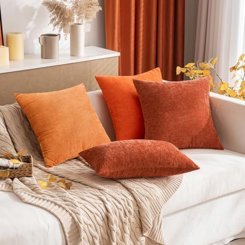 MIULEE Soft Chenille Fall Throw Pillow Covers Rust 16x16 Inch Pack of 2
