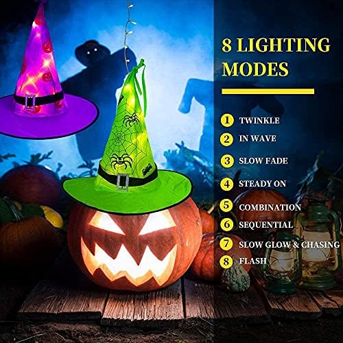 MZD8391 44FT 104LED Halloween Decoration, 8PC Lighted Hanging Witch Hats