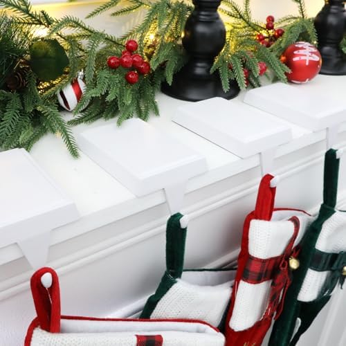 4-Pack Christmas Stocking Holders for Mantel, Weighted Metal Hooks, White