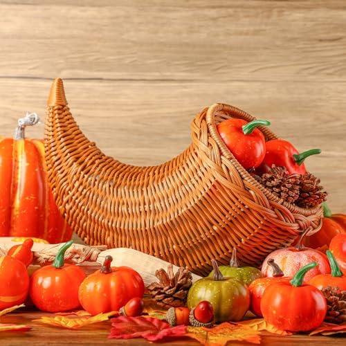 Dandat Cornucopia Basket Rattan 13.78" Horn Plenty Thanksgiving Decor