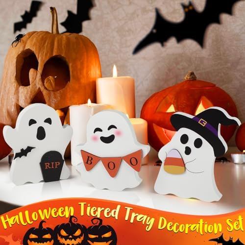 COCHIE 3 Cute Ghost Halloween Decorations Indoor Set Ghosts Table Sign