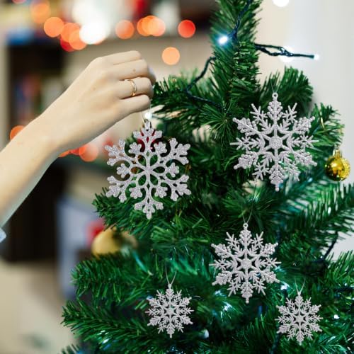 36pcs Christmas Silver Snowflake Ornaments Plastic Glitter Snow Flakes Ornaments for Winter Christmas Tree Decorations Size Varies Craft Snowflakes