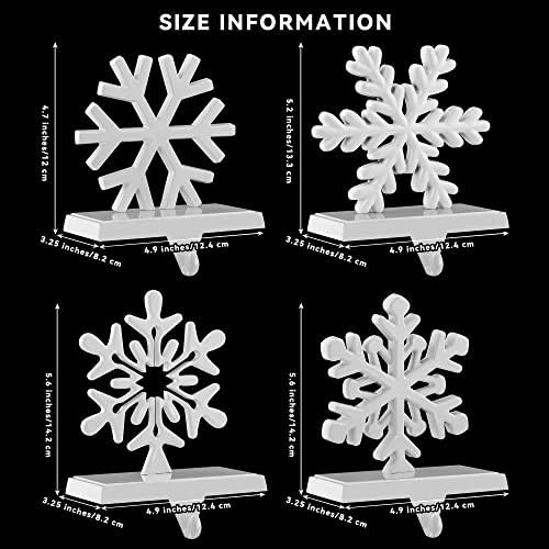 URATOT Pack of 4 Christmas Stocking Holders Snowflake Stocking Hangers Mantel Stocking Hooks for Christmas Decoration, White