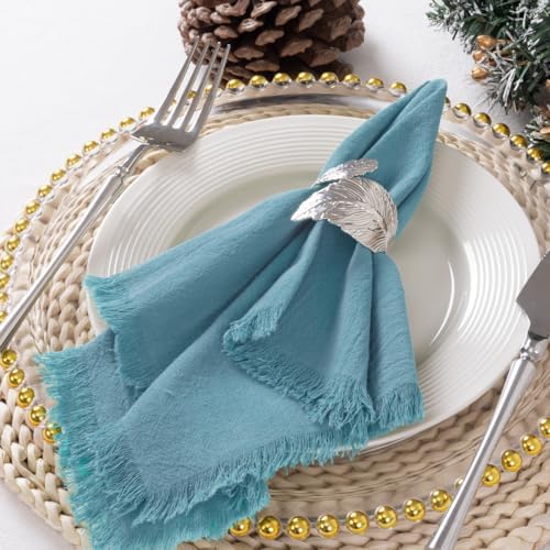 DeZerlor Teal Green Summer Cotton Linen Washable Cloth Napkins Set of 12