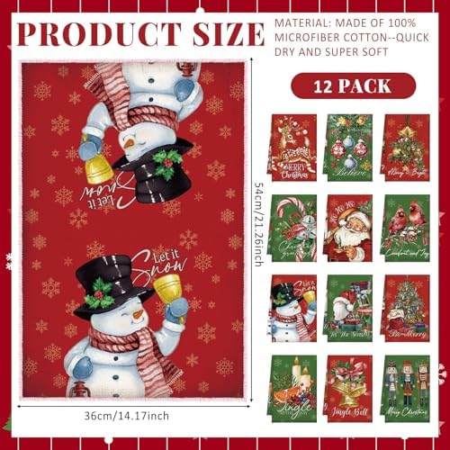 VitalCozy 12 Pcs Red Green Christmas Kitchen Towels, 14.2 x 21.3 in