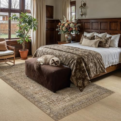 6x9 Brown Neutral Retro Area Rug