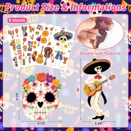 COCHIE Day of the Dead Sugar Skulls Window Clings 6 Sheets