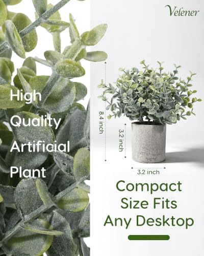 Velener 2 Pcs Small Fake Plants Eucalyptus, Artificial Plants Indoor for Shelf, Potted Eucalyptus Plants for