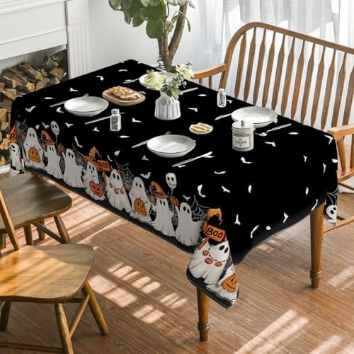 Horaldaily Halloween Tablecloth 60 x 120 Inch Rectangular Black Bat Ghost