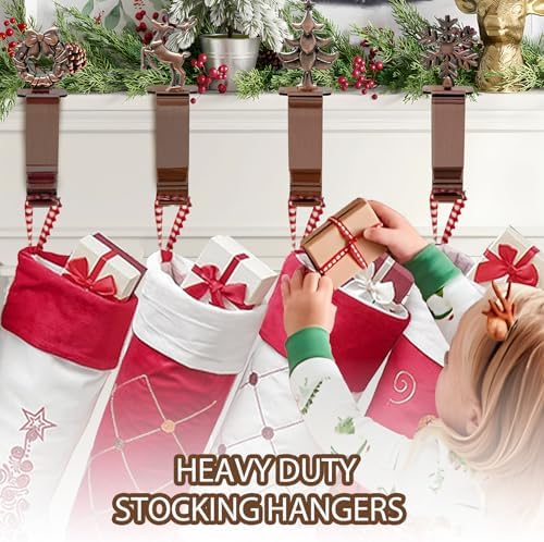 Christmas Stocking Holders for Mantle Set 4, Upgrade Stable Non-Slip Fireplace Holder, Metal Hangers for Mantle, Mantel Clip for Xmas Party Decoration (Bronze)