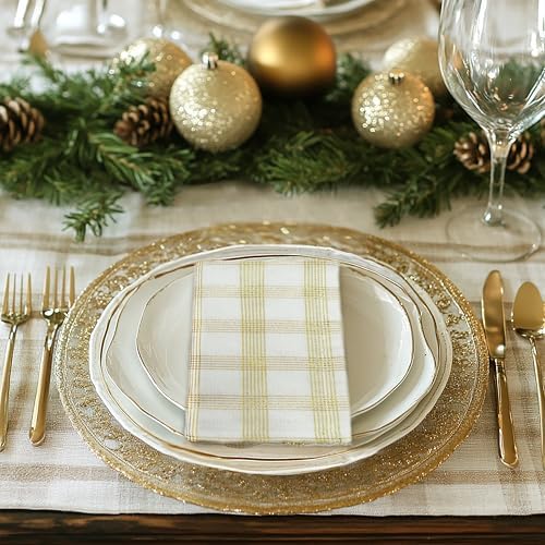 COTTON CRAFT Christmas Plaid Dinner Napkins - 12 Pack Cotton Cloth Napkins