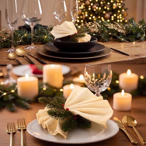 LemonRoad 6 Pcs Christmas Napkin Rings, Pine and Berry