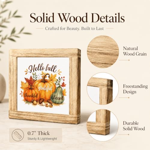 Fall Wood Sign, Hello Fall Grateful Thankful Blessed Pumpkin Tabletop Decor